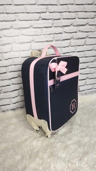 Mala Maternidade de Rodinhas 360° (bordo) Azul com Rosa