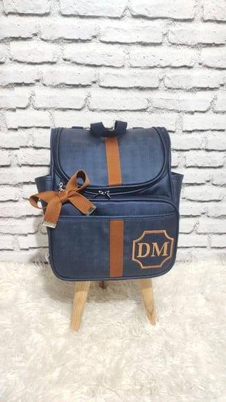 Mochila 2 em 1 Azul Marinho e Caramelo (bolsa Maternidade)