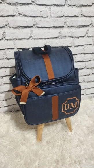 Mochila 2 em 1 Azul Marinho e Caramelo (bolsa Maternidade)