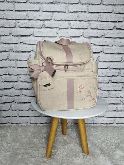 Mochila (maternidade) 2 em 1 Linho Areia e Rose