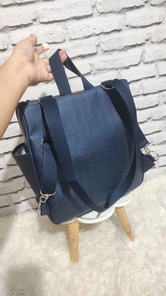 Mochila 2 em 1 Azul Marinho e Caramelo (bolsa Maternidade)