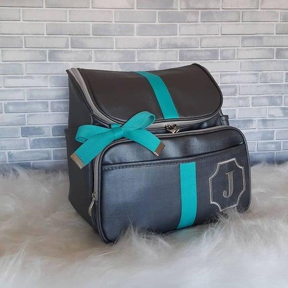 Mochila 2 em 1 Cinza e Tiffany (Bolsa Maternidade)