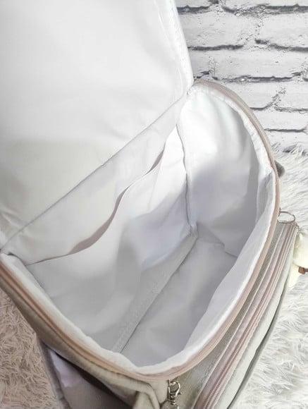 Mochila 2 em 1 Bege Detalhes Azul e Ursinho