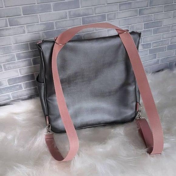 Mochila 2 em 1 Cinza e Rose (Bolsa maternidade)