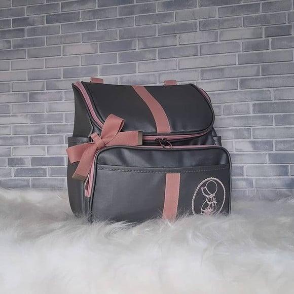 Mochila 2 em 1 Cinza e Rose (Bolsa maternidade)