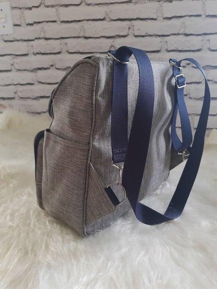 Mochila 2 em 1 Linho luxo cinza e Azul marinho (Maternidade)