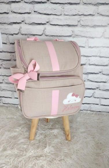 Mochila 2 em 1 Linho Luxo Rose e Rosa (tema Nuvem)