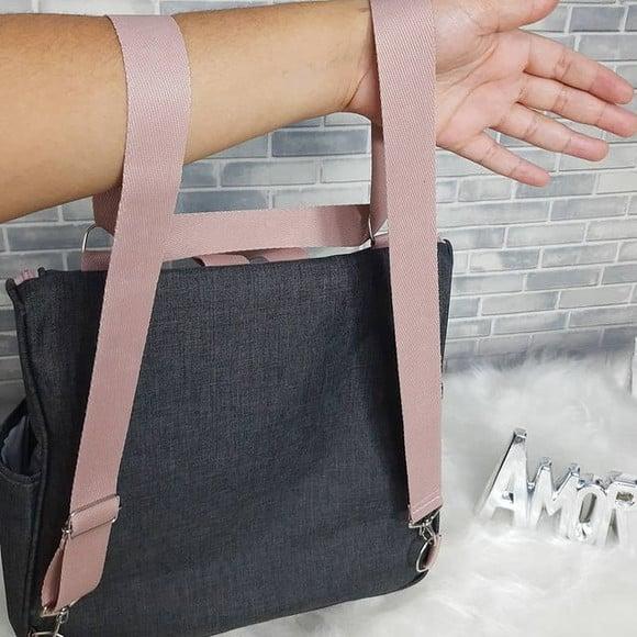 Mochila 2 em 1 Linho Luxo Preta e Rose Tag Personalizada