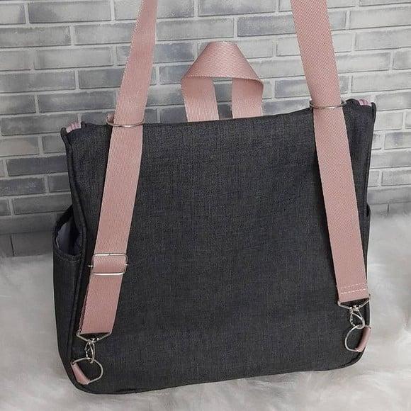 Mochila 2 em 1 Linho Luxo Preta e Rose Tag Personalizada