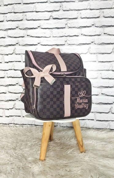 Mochila 2 em 1 Luxo Marrom com Rose ( Tema Coração )