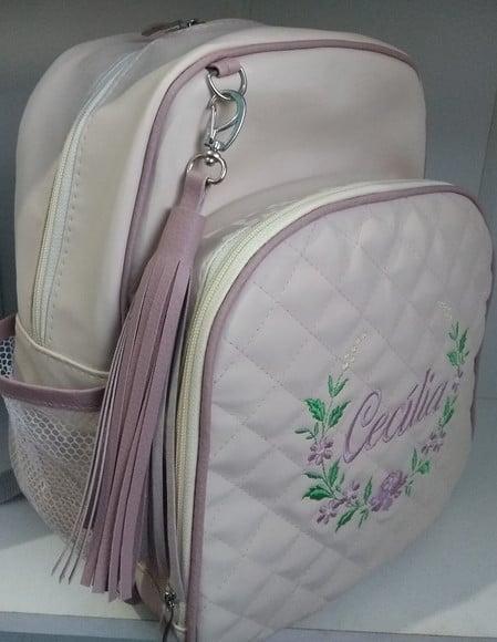 Mochila Bege e Rosa Chá ( Flores )