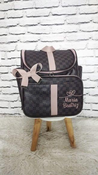 Mochila 2 em 1 Luxo Marrom com Rose ( Tema Coração )