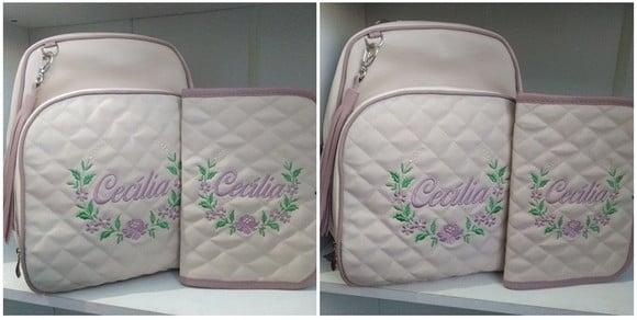 Mochila Bege e Rosa Chá ( Flores )