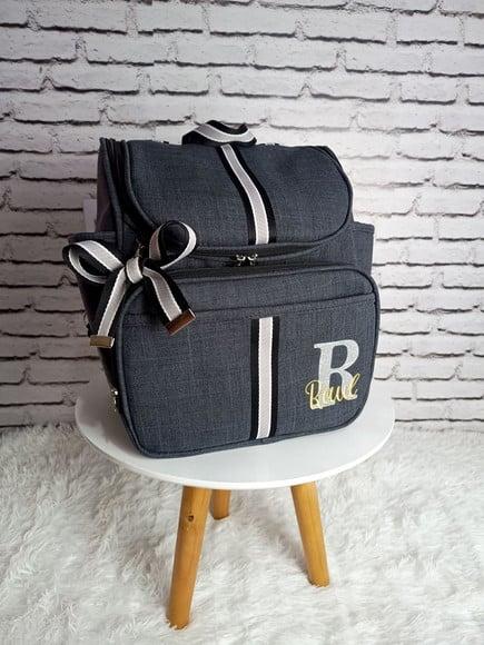 Mochila Maternidade 2 em 1 Linho Luxo Preto