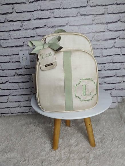 Mochila Maternidade Bege com Verde Claro