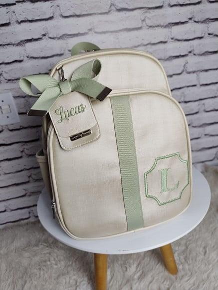 Mochila Maternidade Bege com Verde Claro