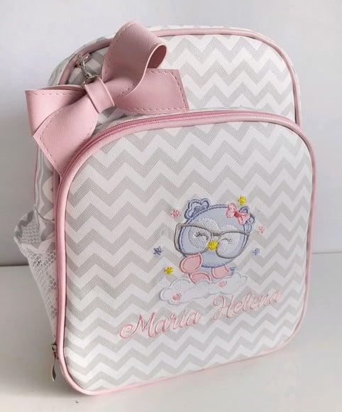 Mochila Maternidade Chevron e Rosa ( corujinha)