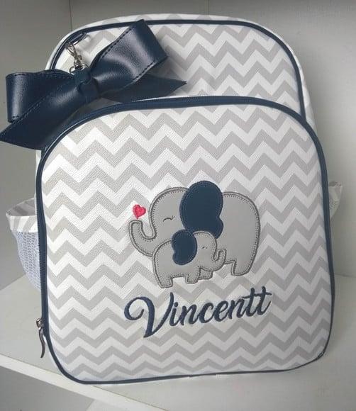 Mochila Maternidade Chevron Elefantinho (Azul Marinho)