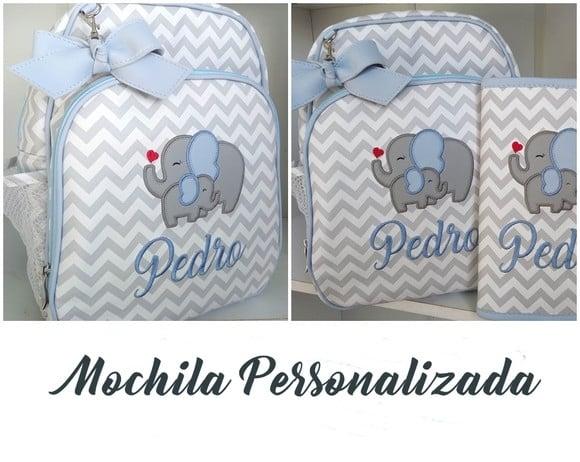 Mochila Maternidade Chevron Elefantinho + Capinha de Vacina