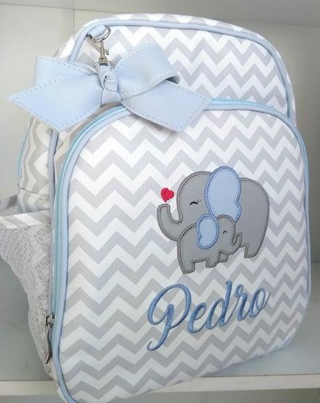 Mochila Maternidade Chevron Elefantinho + Capinha de Vacina