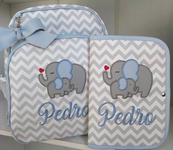 Mochila Maternidade Chevron Elefantinho + Capinha de Vacina