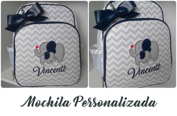 Mochila Maternidade Chevron Elefantinho (Azul Marinho)