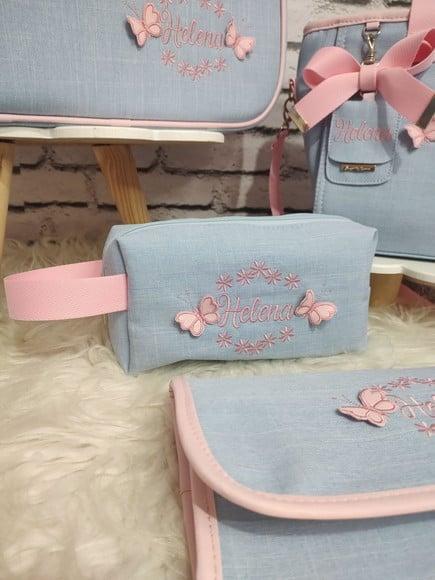 Necessárie Box Baby Azul Bebe e Rosa Tema Borboleta