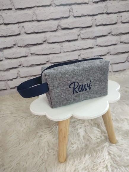 Necessarie Box Baby Linho Cinza e Azul Marinho