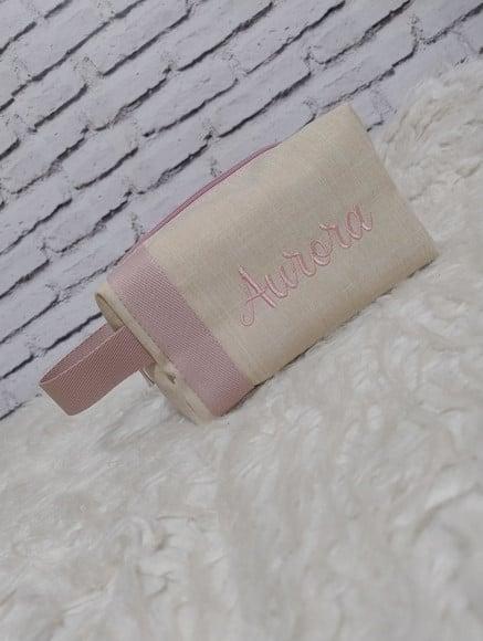 Necessarie Box Baby Linho Areia e Rose