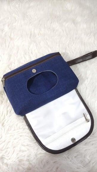 Porta Fraldas e Lenço Umedecido Linho Azul Marinho e Marrom