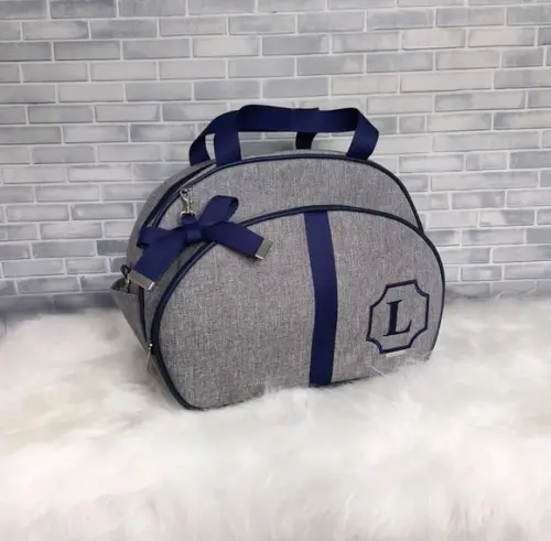 Bolsa maternidade G coleção linho luxo menino fita azul