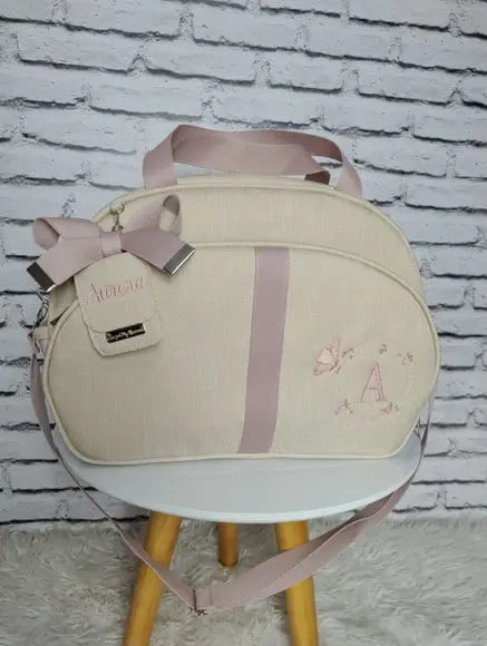 Bolsa Maternidade G Linho Areia e Rose Brinde Chaveiro
