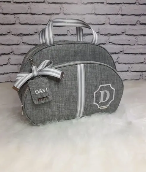 Bolsa Maternidade G linho luxo fita tag personalizada