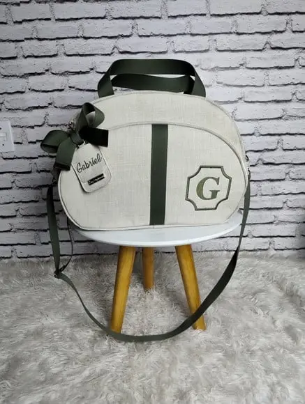 Bolsa Maternidade G Linho Bege e Verde Brinde Chaveiro