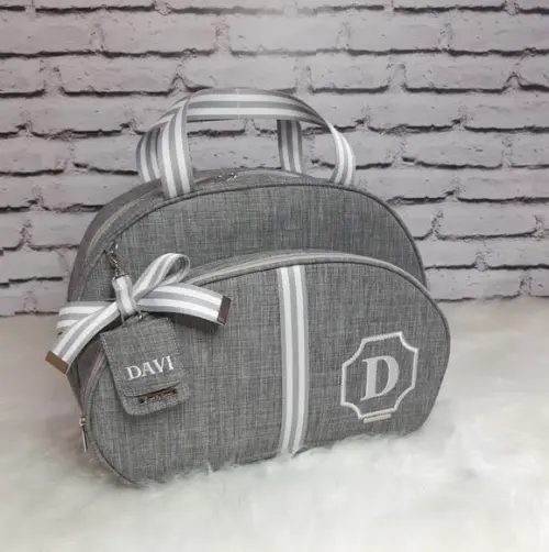 Bolsa Maternidade G linho luxo fita tag personalizada
