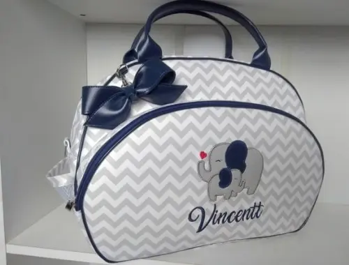 Bolsa Maternidade Grande Chevron (Elefantinho) Azul Marinho