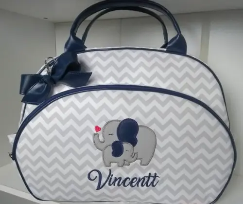 Bolsa Maternidade Grande Chevron (Elefantinho) Azul Marinho