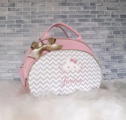 Bolsa Maternidade Grande Rosa e chevron ( chuva de bençãos)