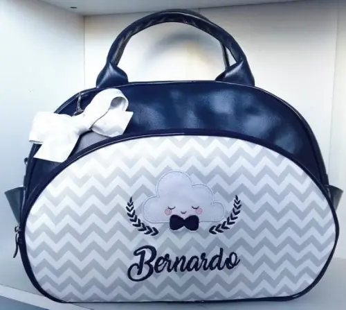 Bolsa Maternidade Grande Chevron (Elefantinho) Azul Marinho