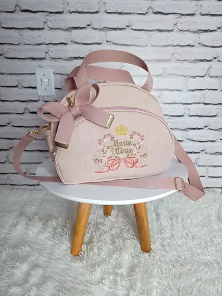 Bolsa Maternidade Linho Rose Príncesa Pequena (coroa e Flor)