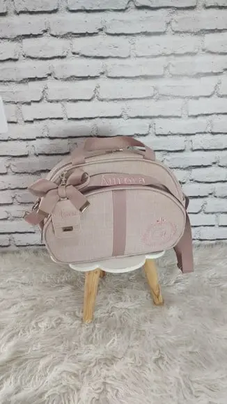 Bolsa Maternidade Media Linho Rose Alça e Tag Personalizada