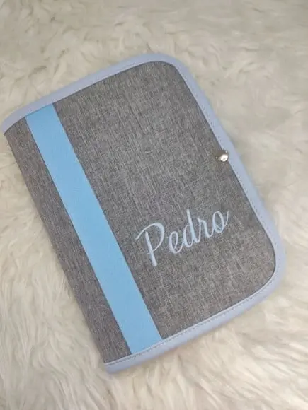 Capinha De Vacina, Porta Documentos (cinza E Azul Bebê)