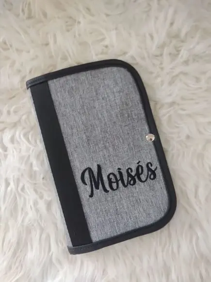 Capinha De Vacina, Porta Documentos Linho Cinza E Preto