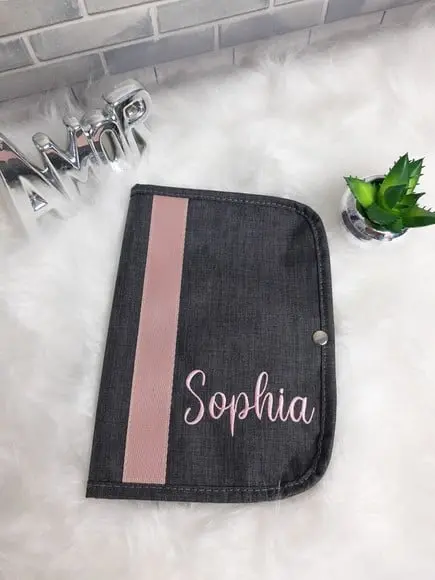 Capinha De Vacina, Porta Documentos Linho Preto E Rose