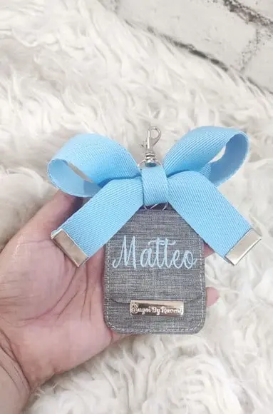 Chaveiro com Laço de Bolsa Maternidade Cinza e Azul