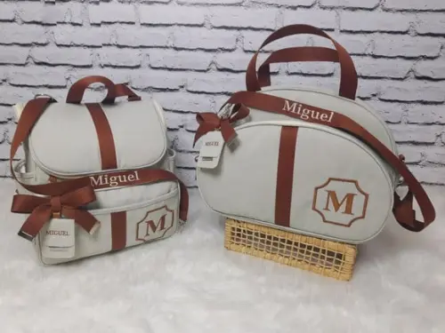 Kit Linho Luxo Tags e Alças Personalizadas Mochila 2 em 1