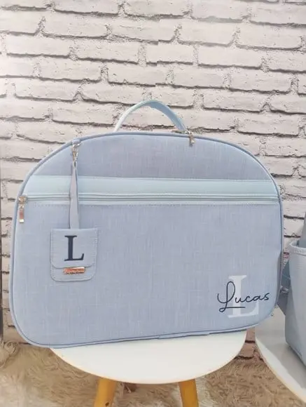 Kit Mala Maternidade e Mochila 2 em 1 Linho Azul Bebê