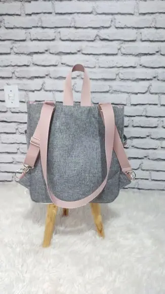 Kit Mala Maternidade e Mochila 2 em 1 Linho Cinza e Rose