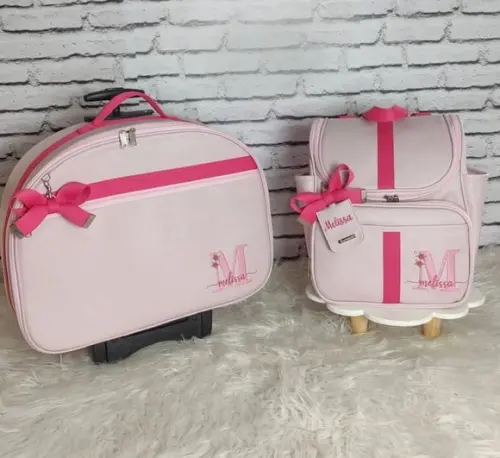 Kit Mala Maternidade Rodinhas e Mochila 2 em 1 Rosa e Pink