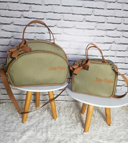 Kit Maternidade Bolsa G e Frasqueira Verde Musgo Caramelo